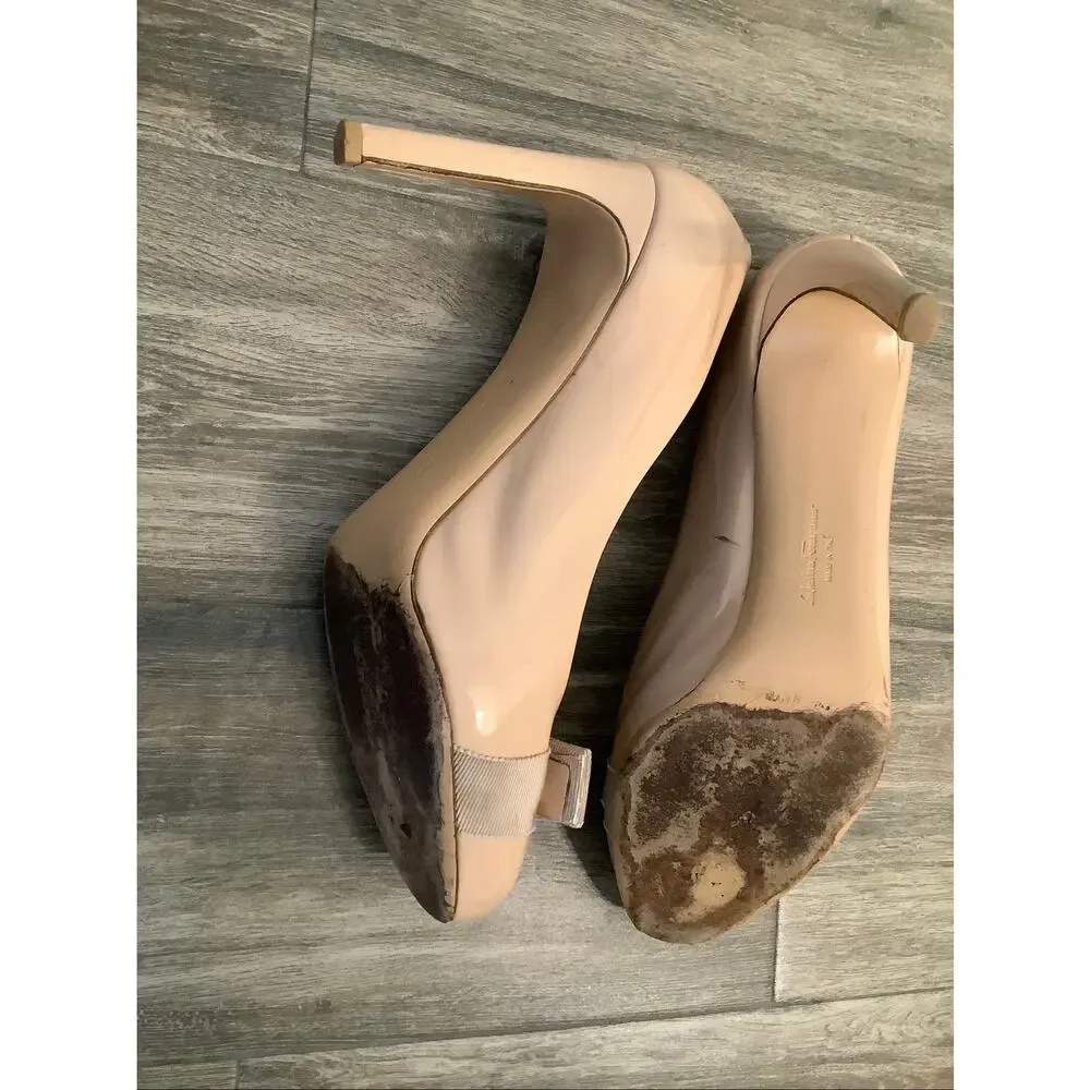 Salvatore Ferragamo Women's 8 Beige Leather Pimpa Bow Stiletto Heel Pumps V8-7